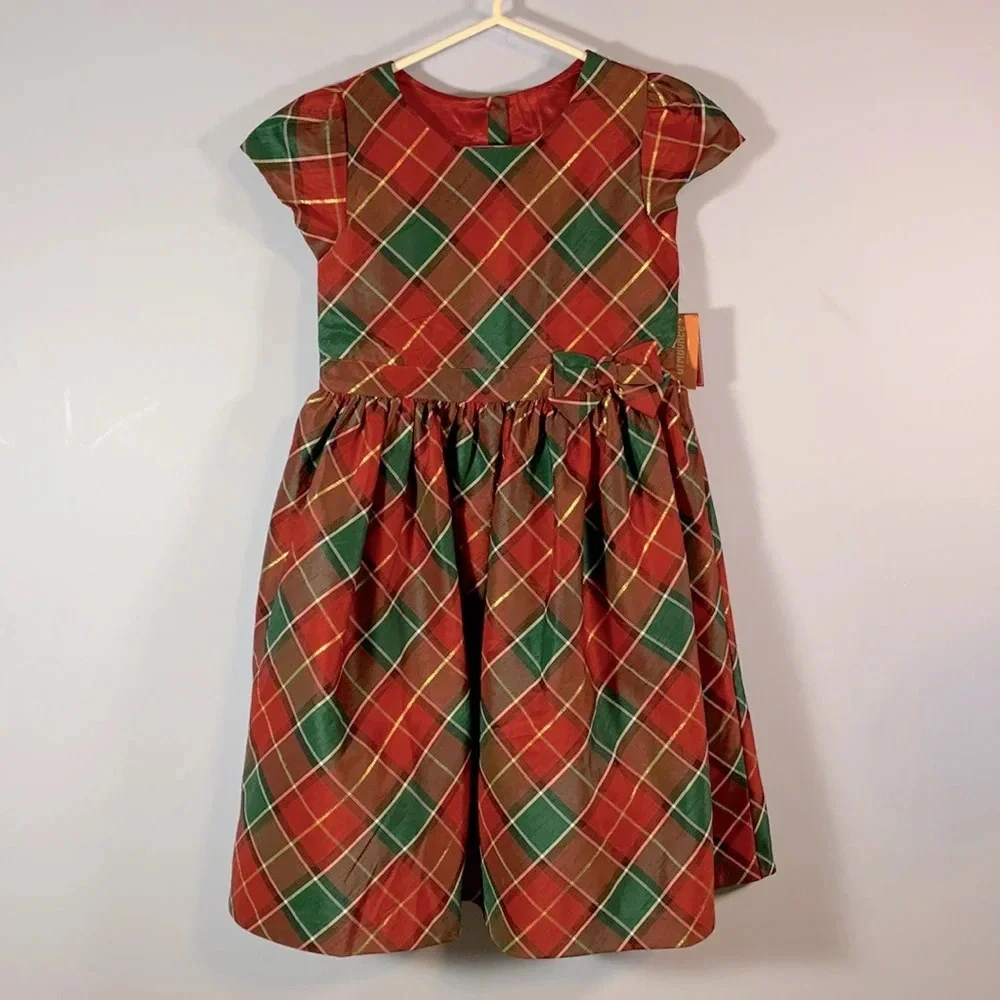 Gymboree size 10 holiday traditions cap sleeve dress green red gold Christmas